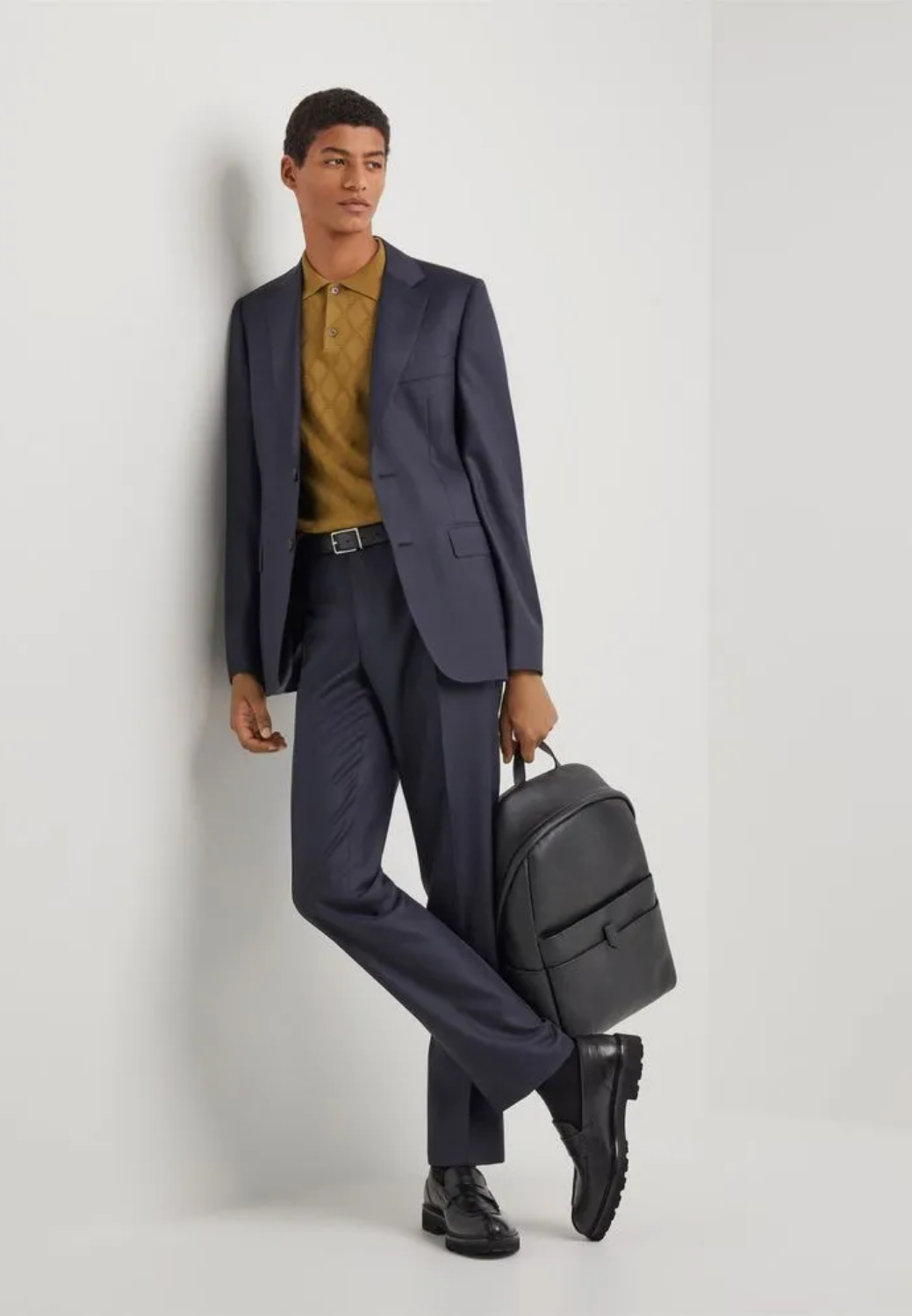 100% Wool Suit with Single Breasted 2 Button Jacket - Navy Blue