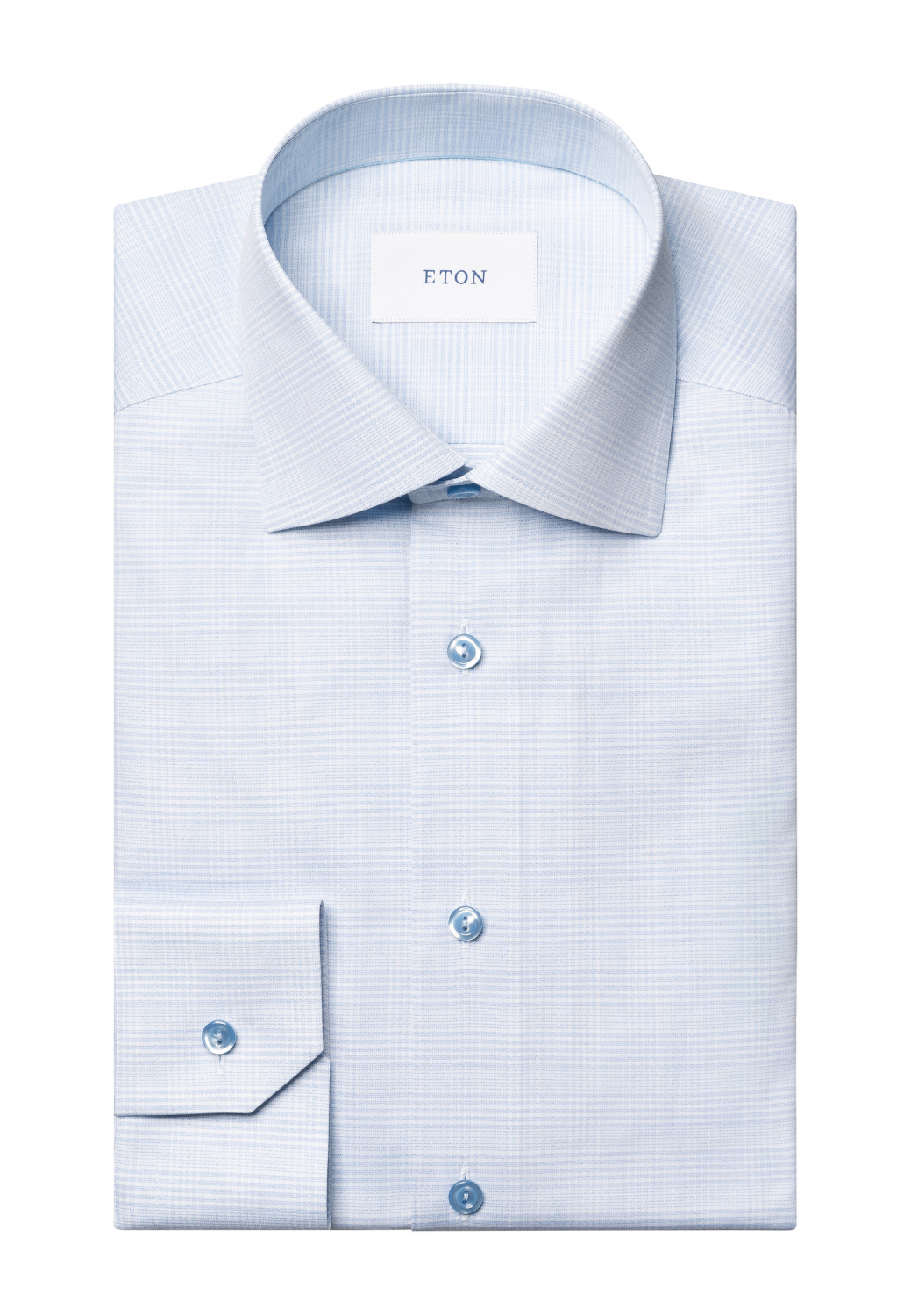 Prince of Wales Check Twill Shirt - Light Blue-15.5-LIGHT BLUE-ETON OF SWEDEN-Levy's Clothier