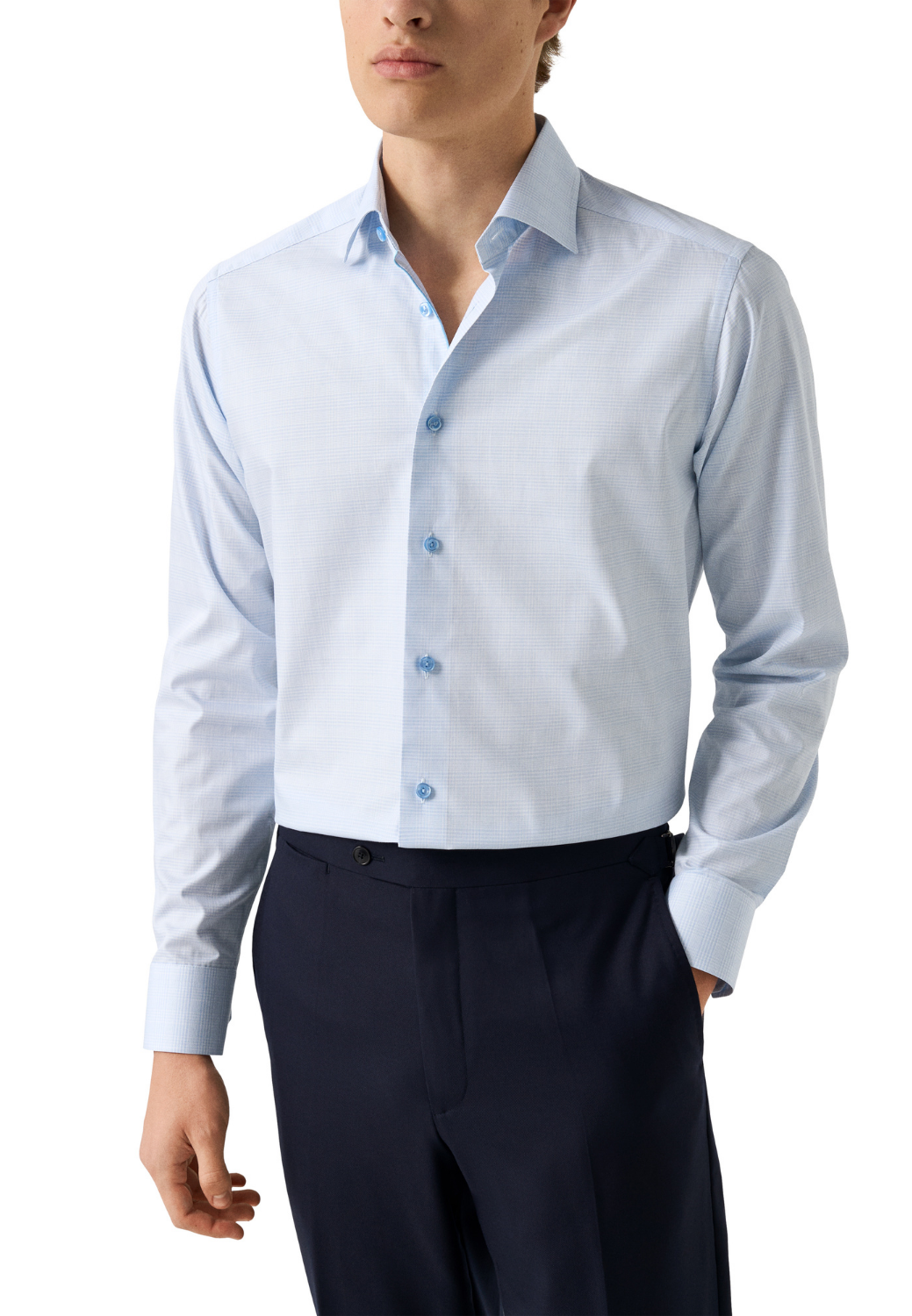 Prince of Wales Check Twill Shirt - Light Blue-15.5-LIGHT BLUE-ETON OF SWEDEN-Levy's Clothier