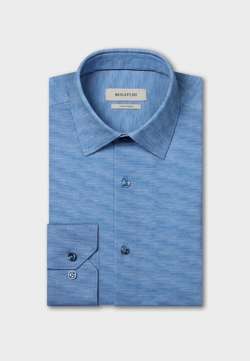 James OoohCotton Herringbone Shirt-S-Marine Blue-BUGATCHI-Levy's Clothier