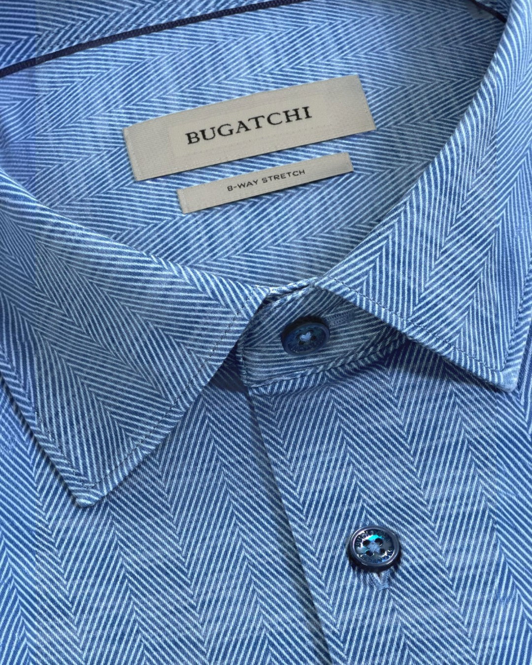 James OoohCotton Herringbone Shirt in Marine Blue-S-Marine Blue-BUGATCHI-Levy's Clothier