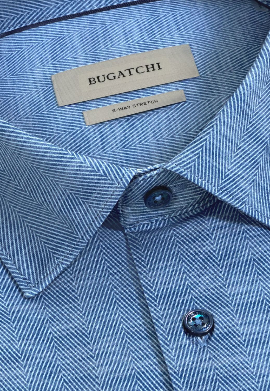 James OoohCotton Herringbone Shirt-S-Marine Blue-BUGATCHI-Levy's Clothier