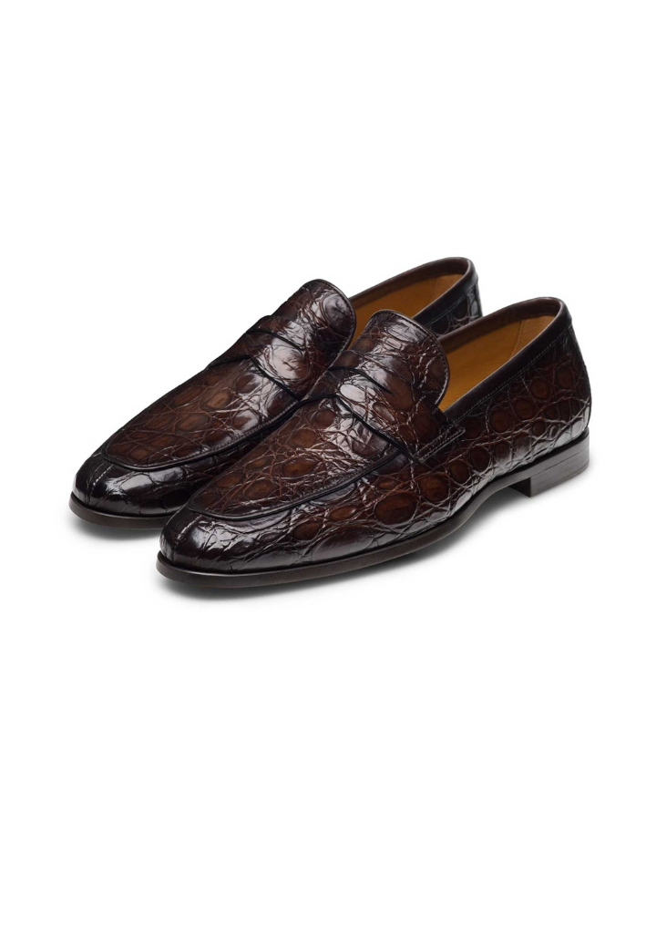 Vicente Crocodile Penny Loafer-7 M-Brown-Magnanni-Levy's Clothier