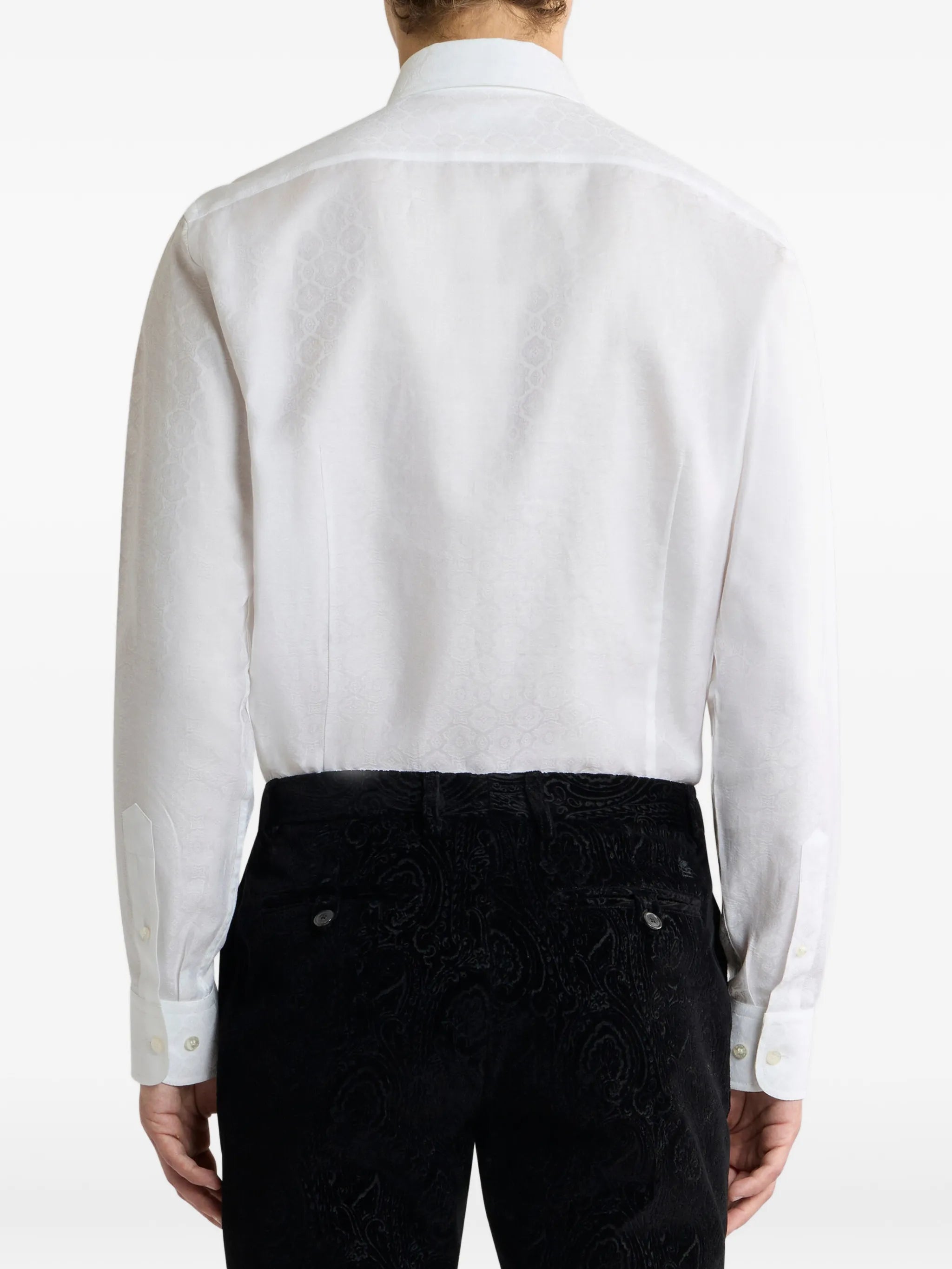 Cotton Jacquard Shirt with Medallion Motif - White