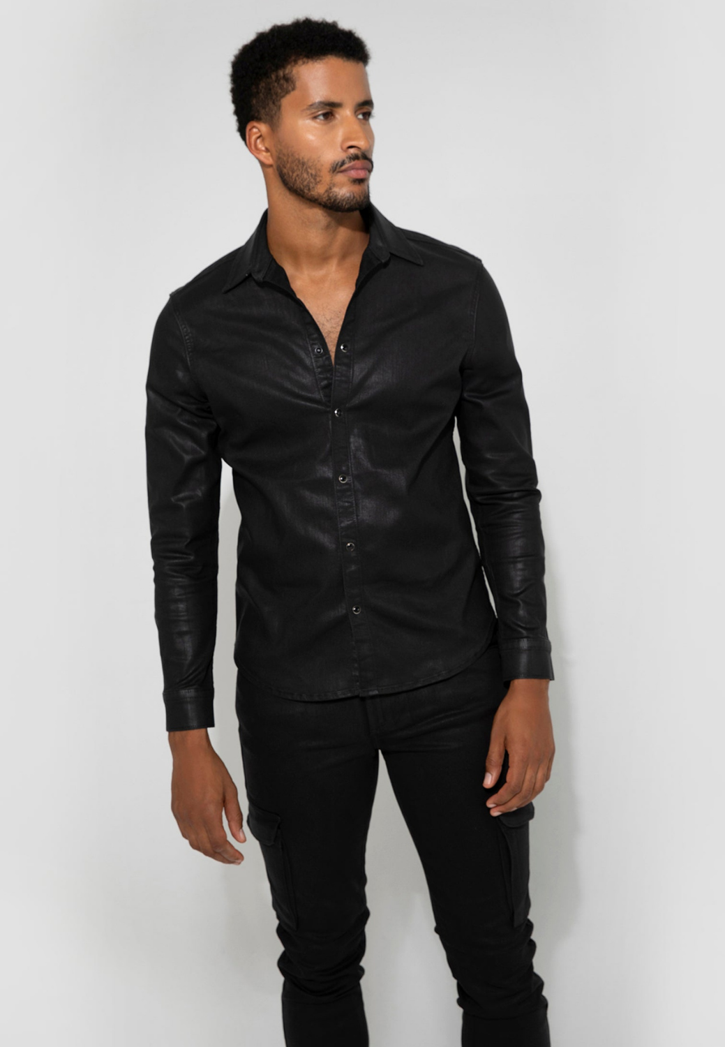 Cooper Coated Button Down Shirt - Noir-S-NOIR-MONFRÈRE-Levy's Clothier