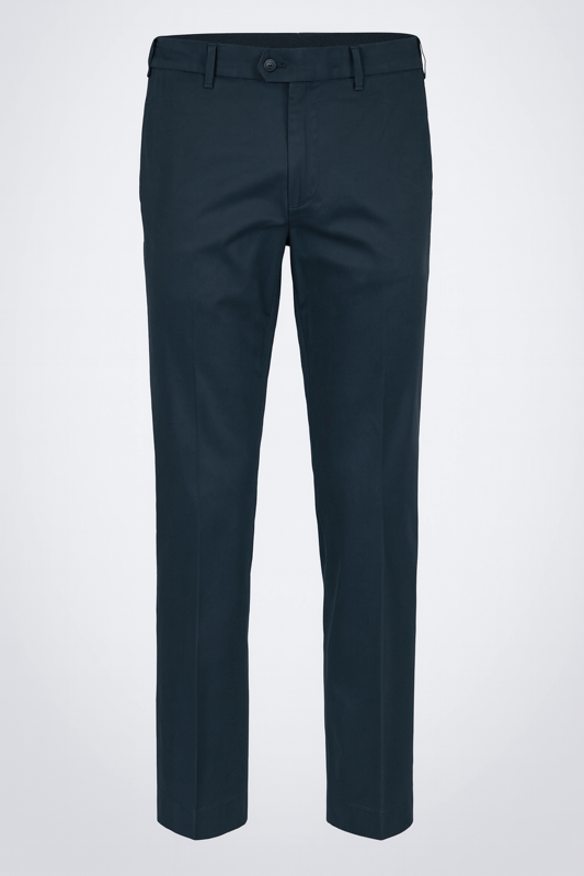 Supima Sateen Italian Luxury Flat Front Cotton Trouser in Navy