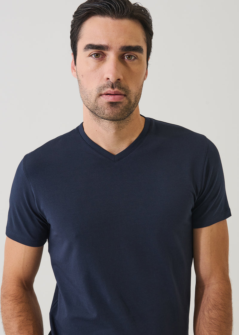 Pima Cotton Stretch V-Neck T-Shirt-S-NAVY-PATRICK ASSARAF-Levy's Clothier