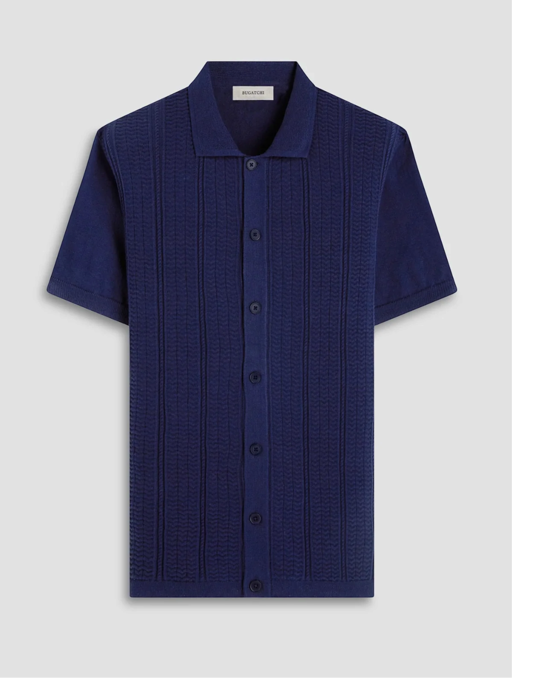 Textured Chevron Short Sleeve Knit Shirt-S-NAVY-BUGATCHI-Levy's Clothier