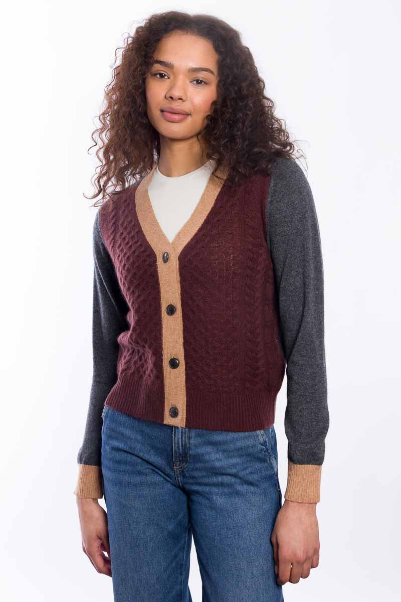 MIXED STITCH VEE CARDIGAN
