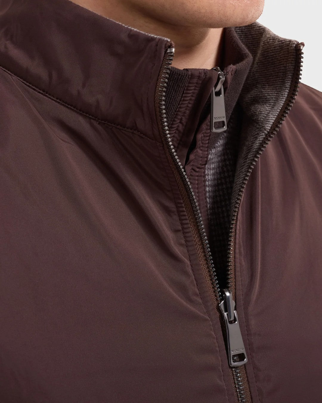 Reversible Micro Stripe Zip Knit Vest in Chocolate-M-Chocolate-BUGATCHI-Levy's Clothier