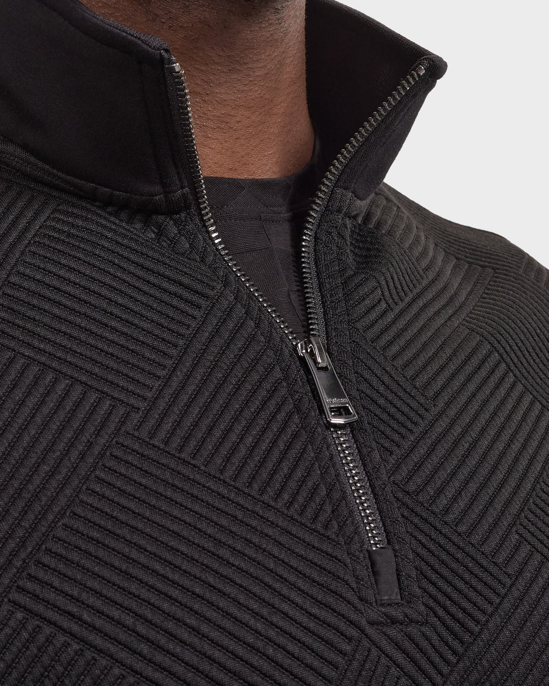 Soft Touch Geometric Jacquard Quarter-Zip Pullover in Black