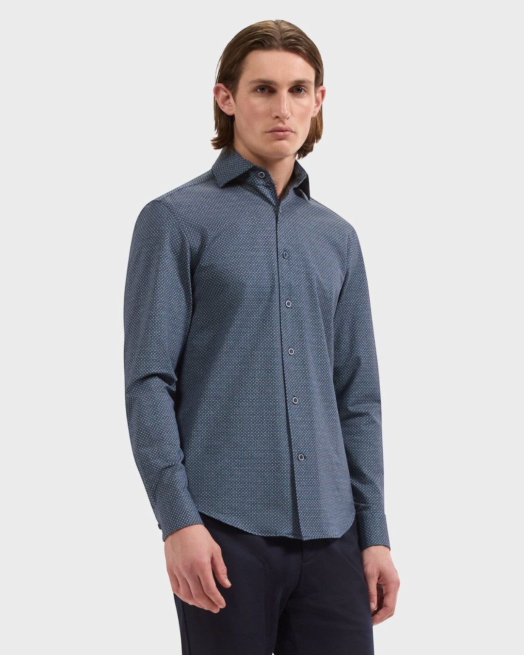 Devon OoohCotton Geometric Shirt in Navy-S-NAVY-BUGATCHI-Levy's Clothier