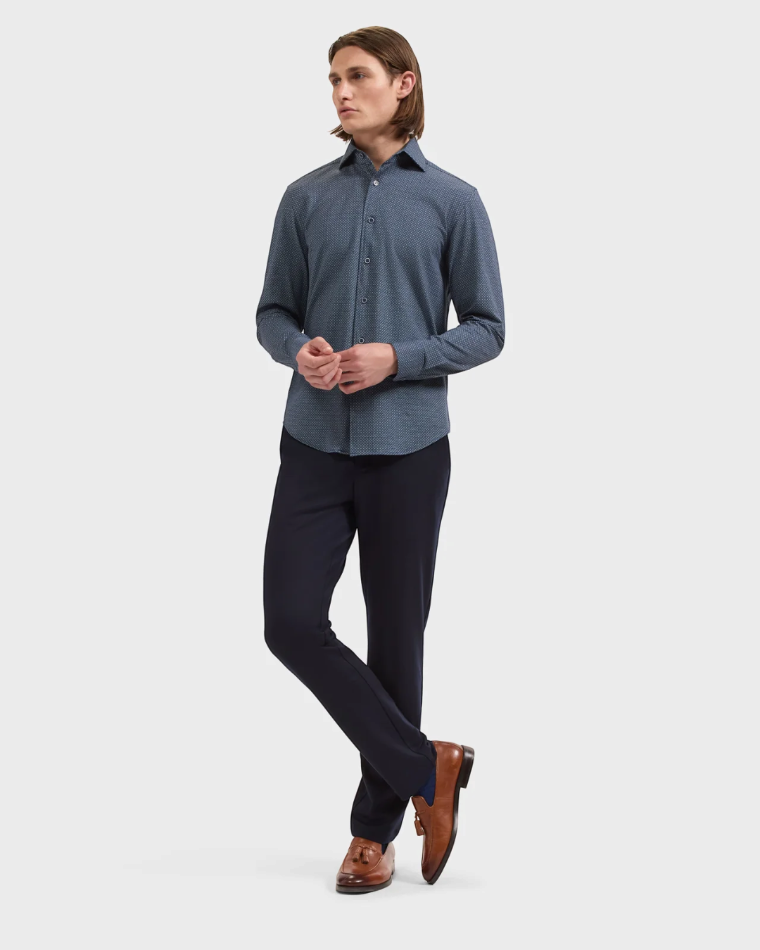 Devon OoohCotton Geometric Shirt in Navy-S-NAVY-BUGATCHI-Levy's Clothier