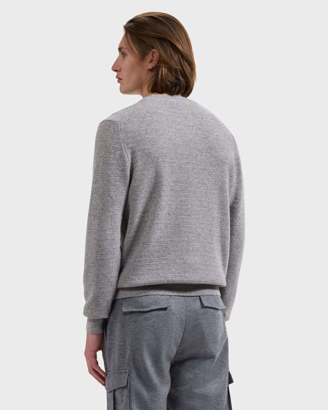 Grid Stitch Crewneck Sweater in Smoke Grey