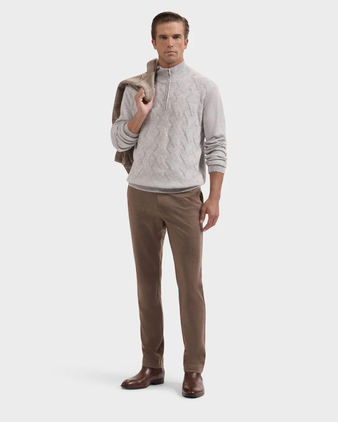 Bugatchi Braided Chevron Quarter-Zip Sweater - Oatmeal-M-OATMEAL-BUGATCHI-Levy's Clothier