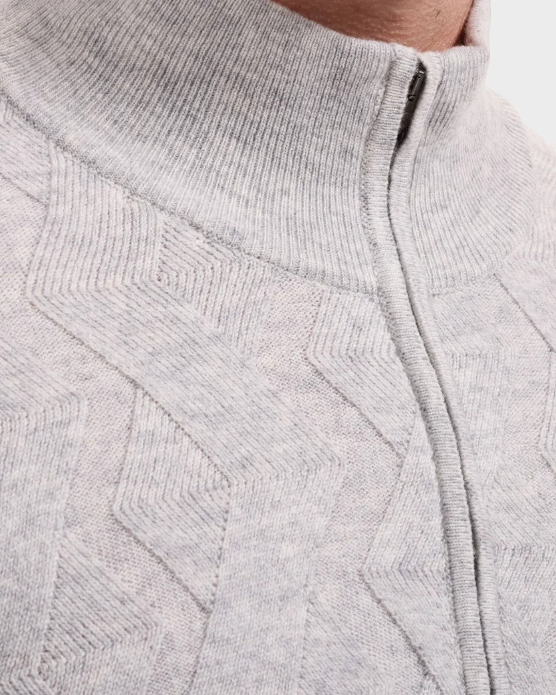 Bugatchi Braided Chevron Quarter-Zip Sweater - Oatmeal-M-OATMEAL-BUGATCHI-Levy's Clothier