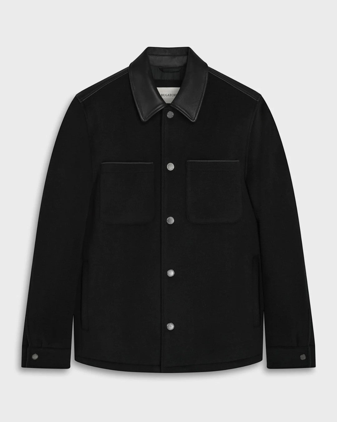 Overshirt Jacket with Leather Trim in Black-M-BLACK-BUGATCHI-Levy's Clothier