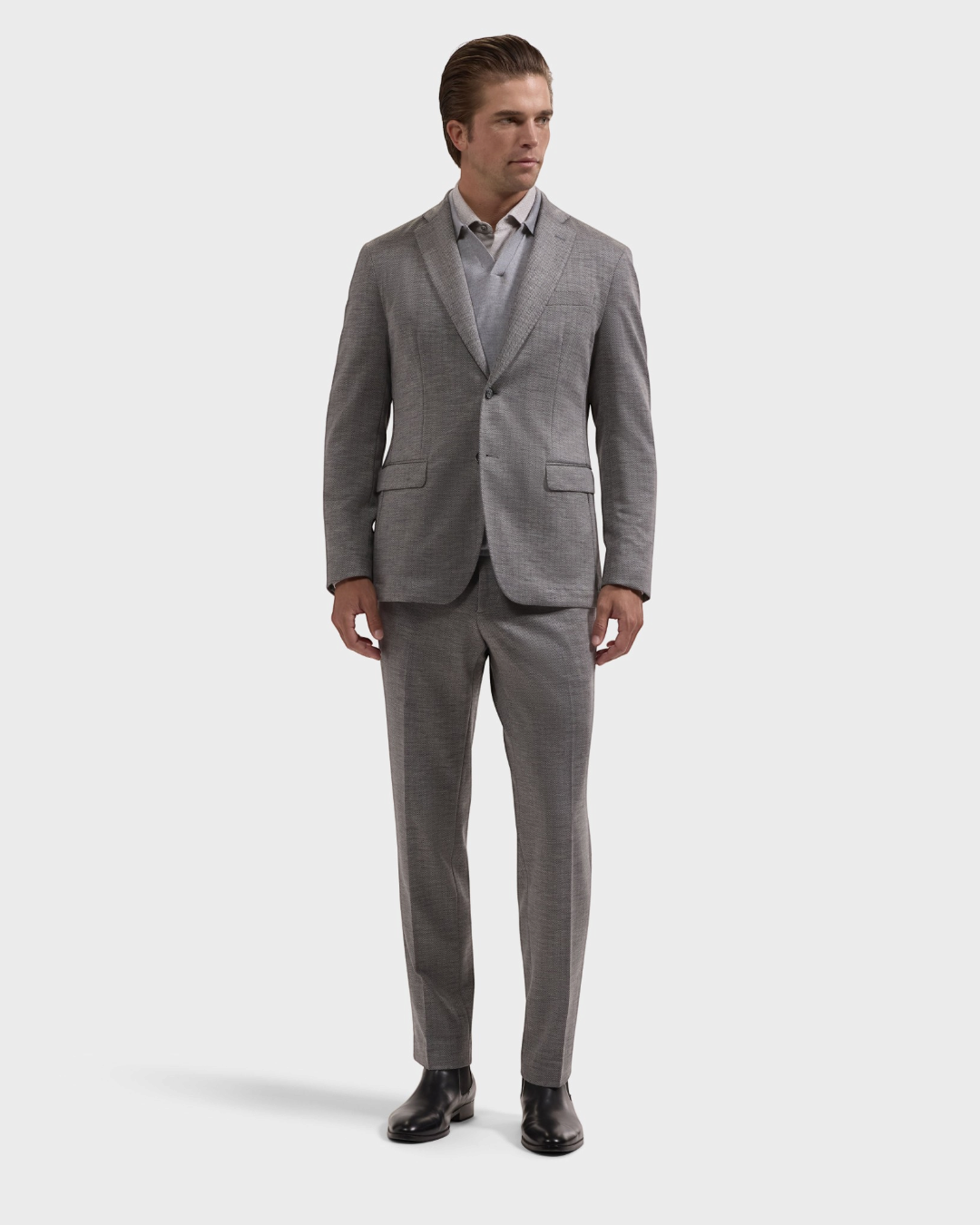 Herringbone Blazer in Grey Stone-38-Grey Stone-BUGATCHI-Levy's Clothier