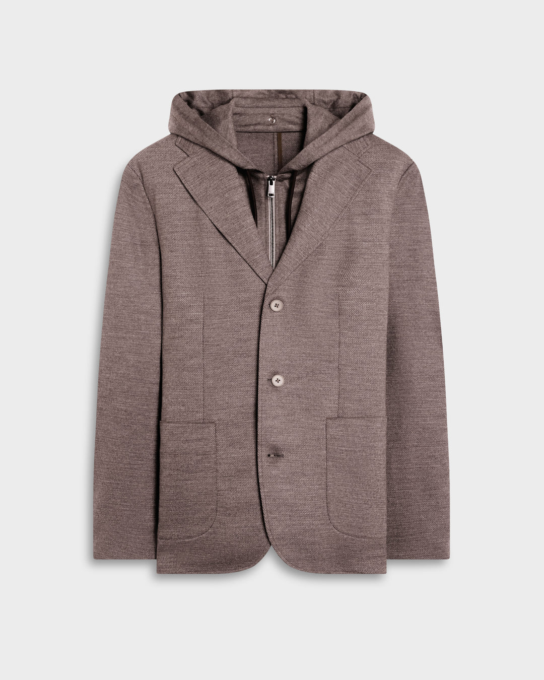 Wool Blazer with Removable Hooded Bib in Walnut
