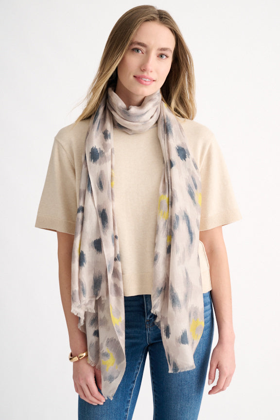 Kinross Cashmere Painted Leopard Print Scarf