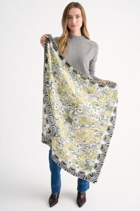 Kinross Cashmere Paisley Print Square Scarf