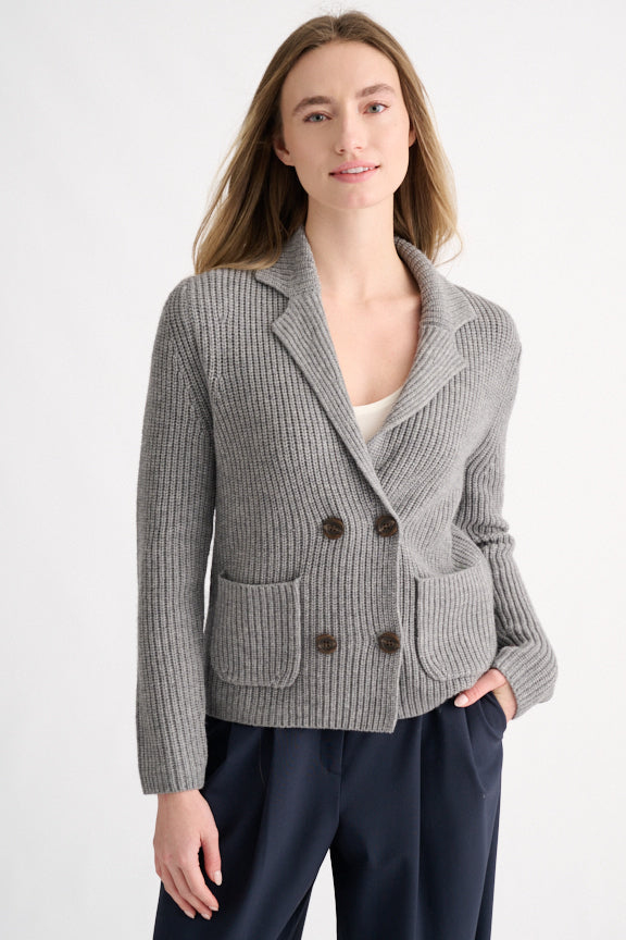 RIB NOTCH COLLAR CARDIGAN