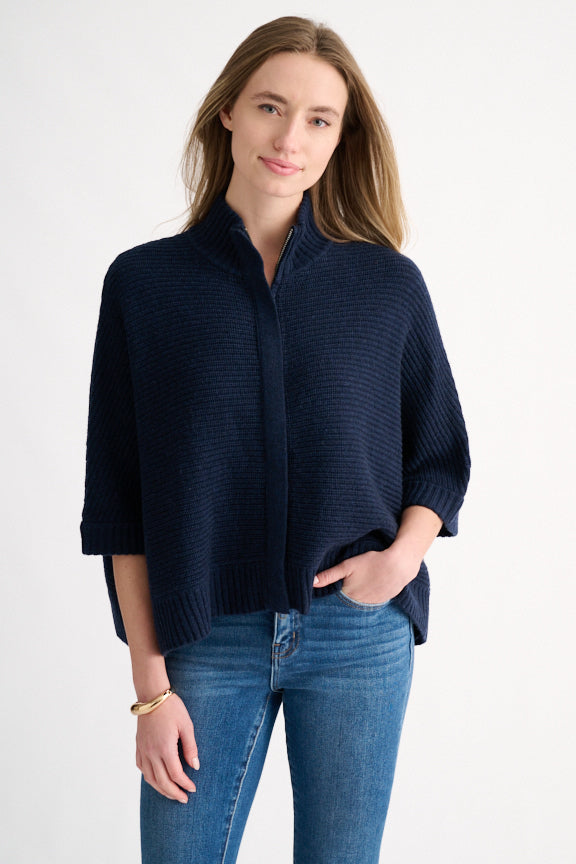 RIB ZIP MOCK SHORT SLEEVES CARDIGAN