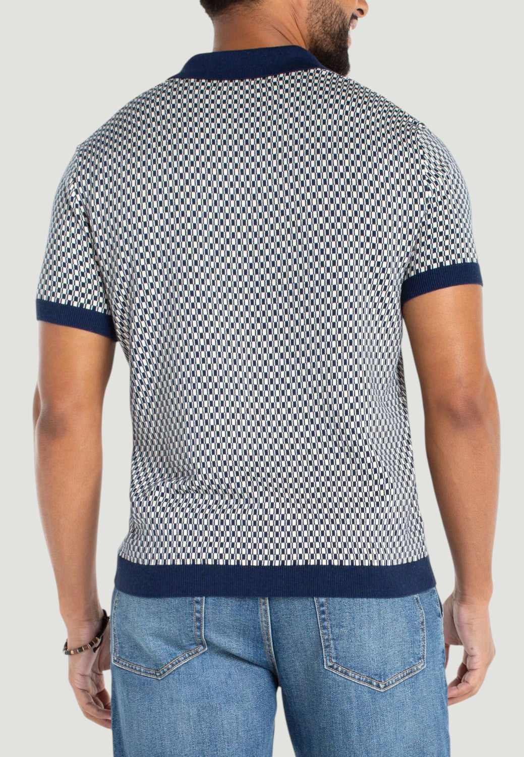 Men's Johnny Collar Sweater Knit Polo-XS-NAVY PARCHMENT-LIVERPOOL-Levy's Clothier