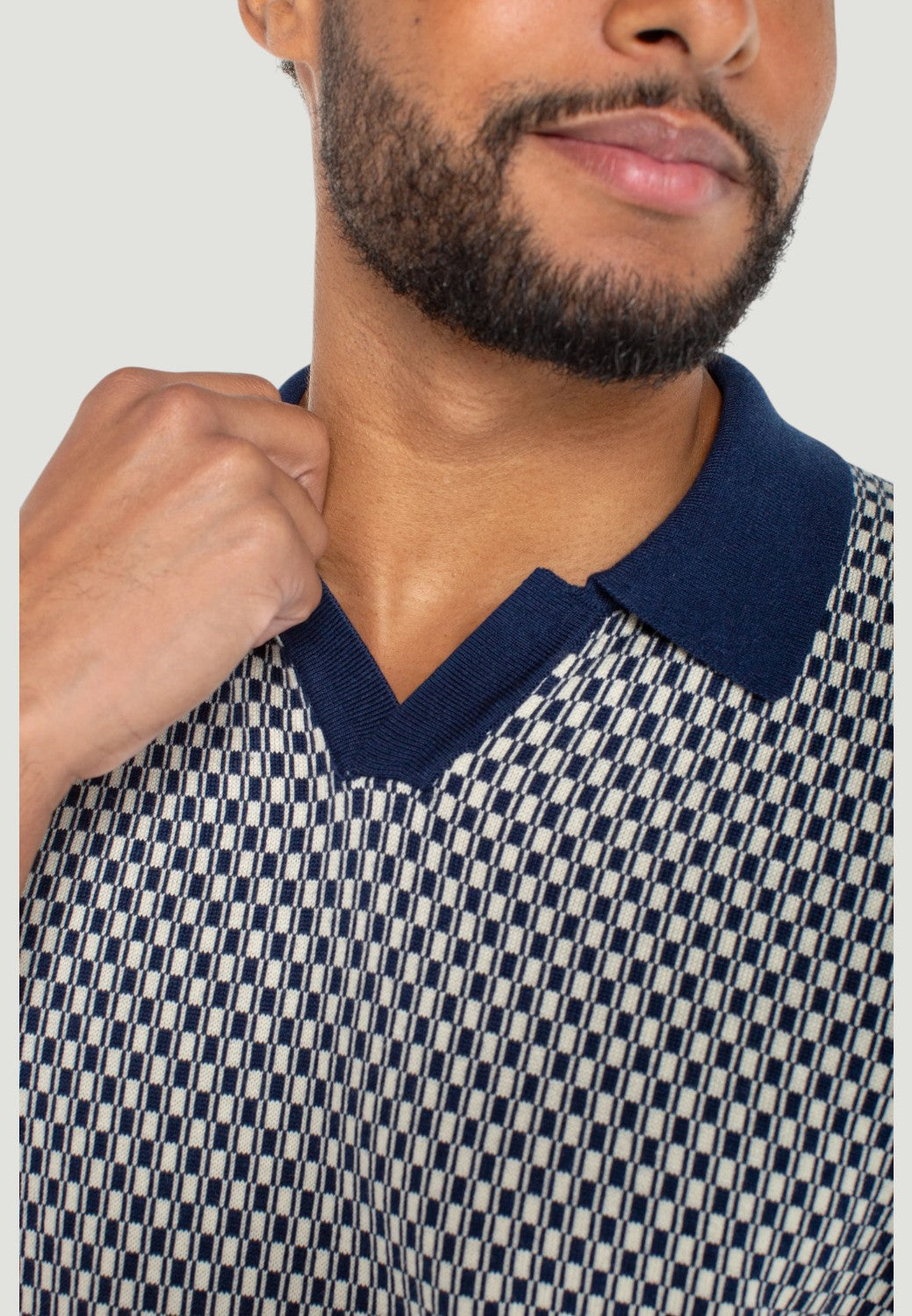 Men's Johnny Collar Sweater Knit Polo-XS-NAVY PARCHMENT-LIVERPOOL-Levy's Clothier