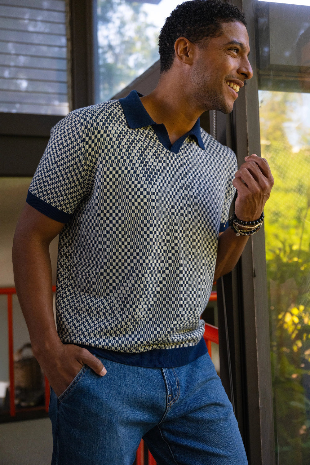 Men's Johnny Collar Sweater Knit Polo-XS-NAVY PARCHMENT-LIVERPOOL-Levy's Clothier