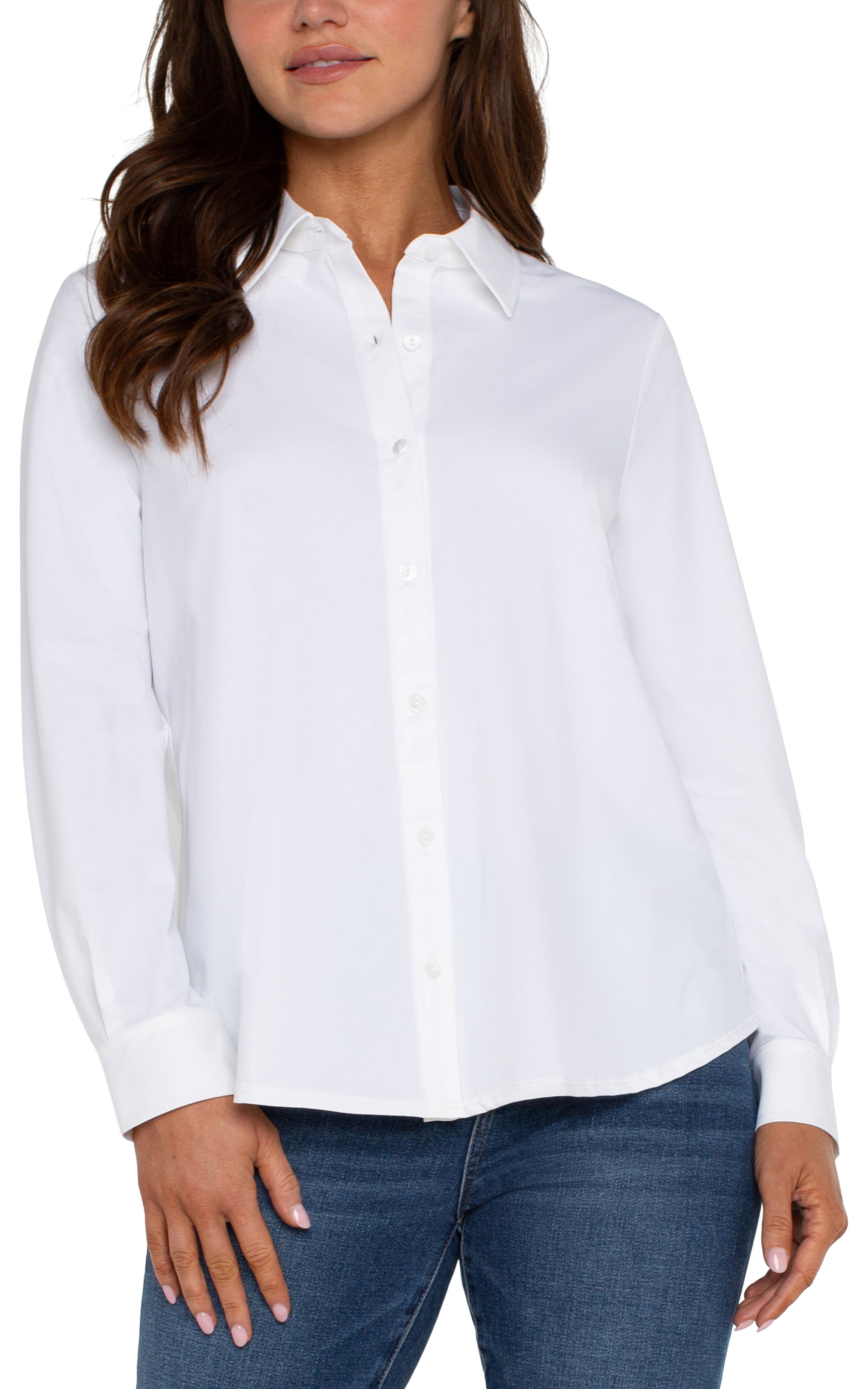 Long Sleeve Button Front Knit Shirt-XS-WHITE-LIVERPOOL-Levy's Clothier