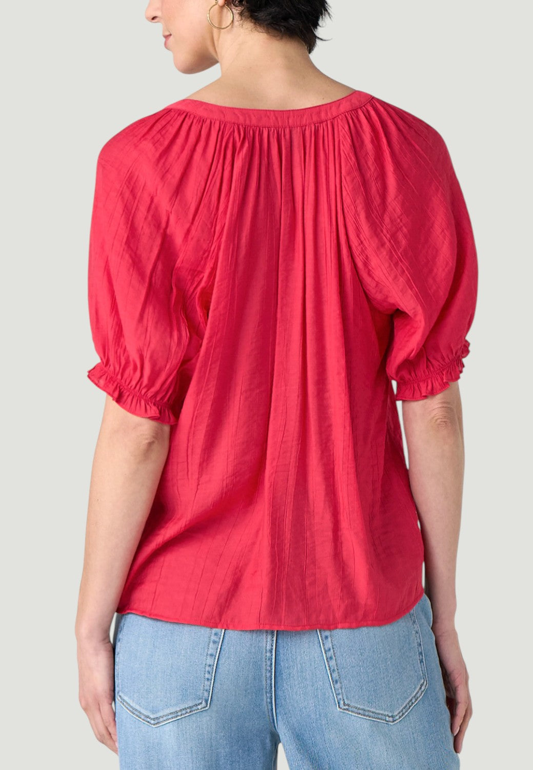 Short Sleeve Half Placket Blouse-XS-CHERRY ROSE-LIVERPOOL-Levy's Clothier