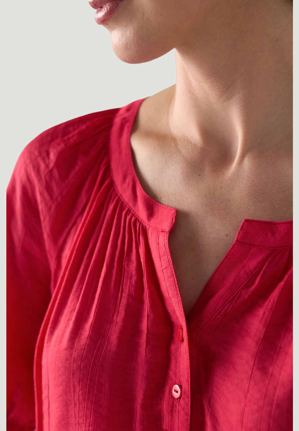 Short Sleeve Half Placket Blouse-XS-CHERRY ROSE-LIVERPOOL-Levy's Clothier