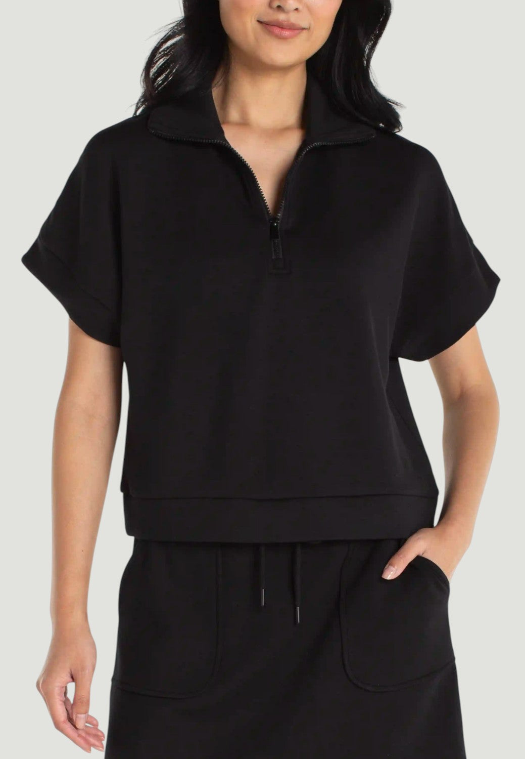 Half Zip Popover Top-XS-SUNSET CORAL-LIVERPOOL-Levy's Clothier