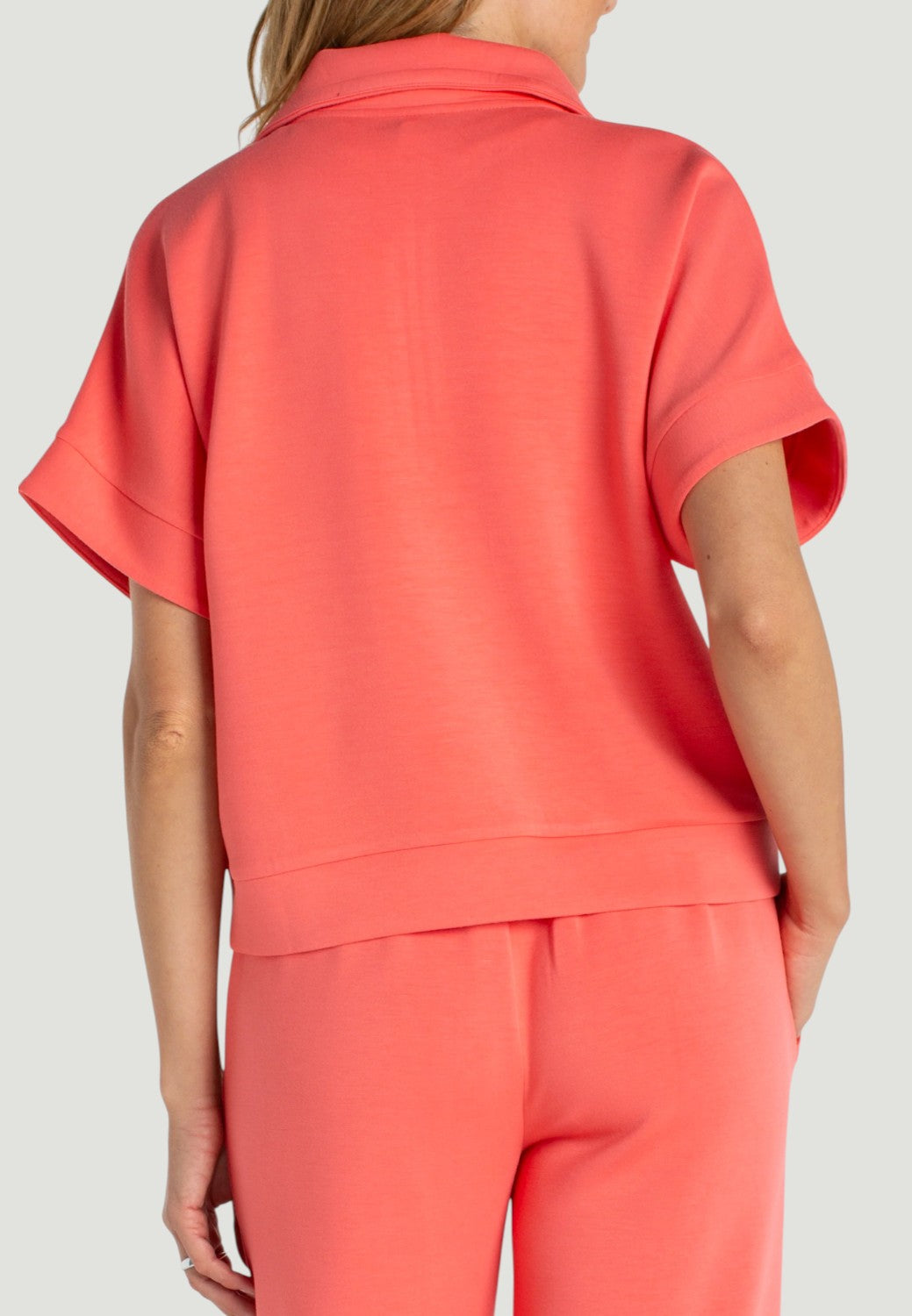 Half Zip Popover Top-XS-SUNSET CORAL-LIVERPOOL-Levy's Clothier