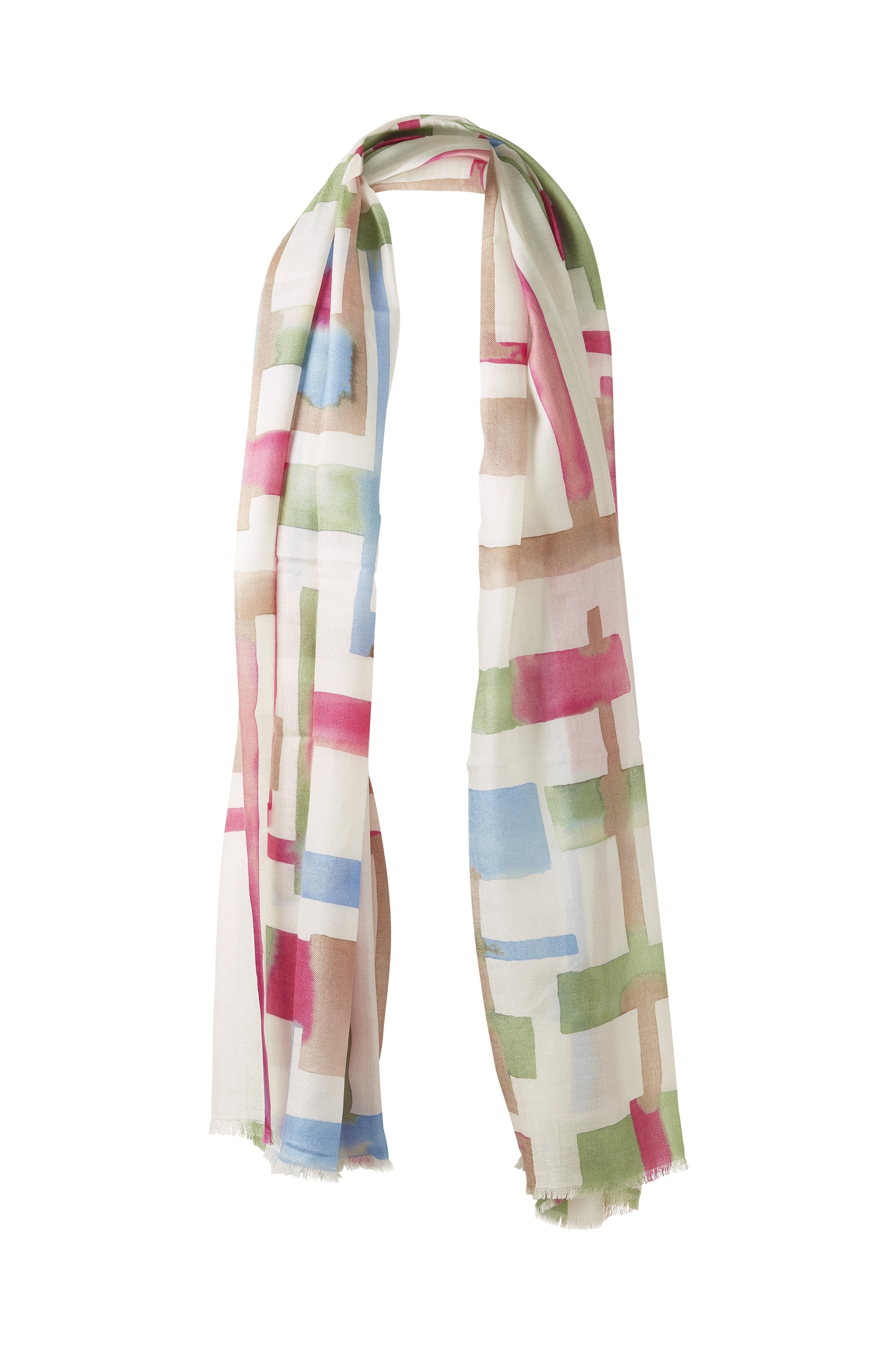 GEO PRINT SCARF-DAHLIA MULTI-OS-Kinross Cashmere-Levy's Clothier