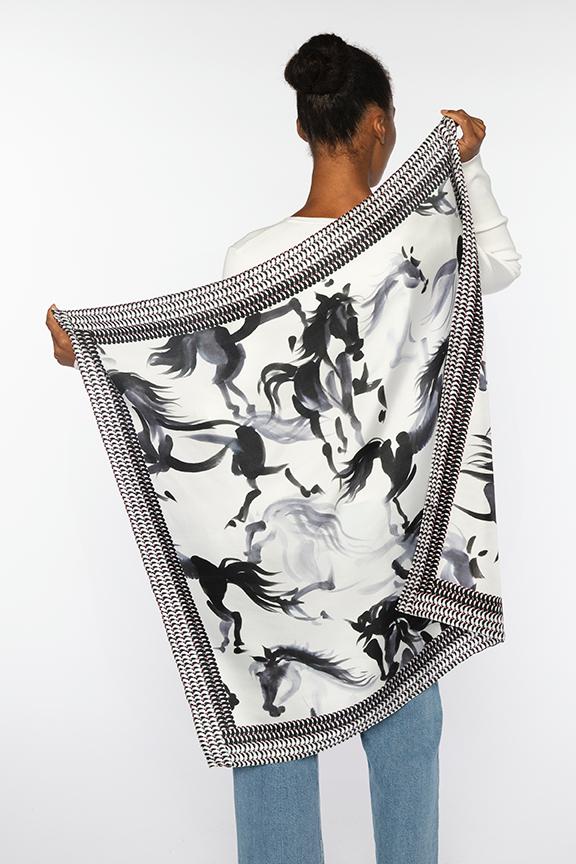 HORSE PRINT SCARF-BLACK-OS-Kinross Cashmere-Levy's Clothier