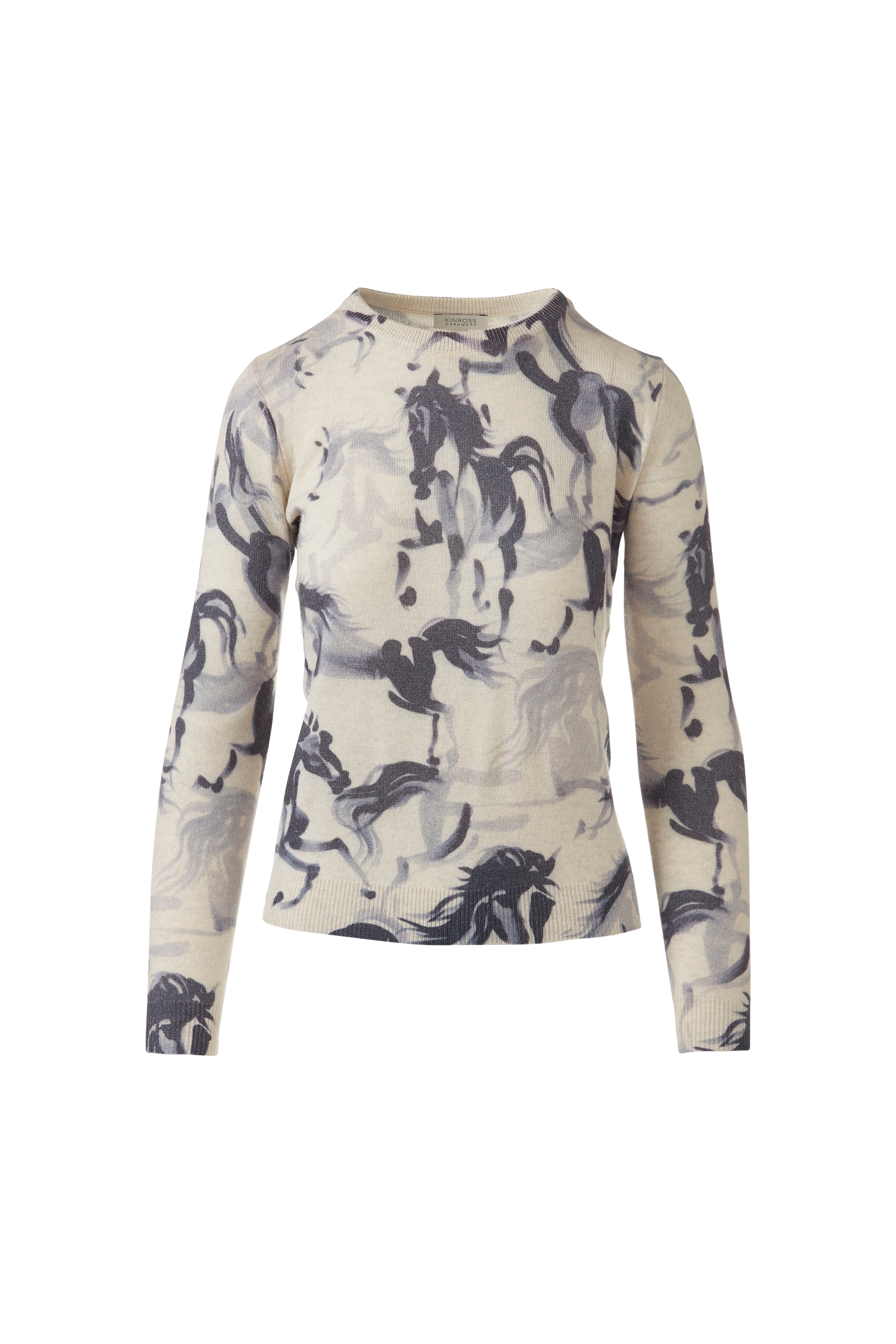 HORSE PRINT CREW-CLOUD MULTI-XS-Kinross Cashmere-Levy's Clothier