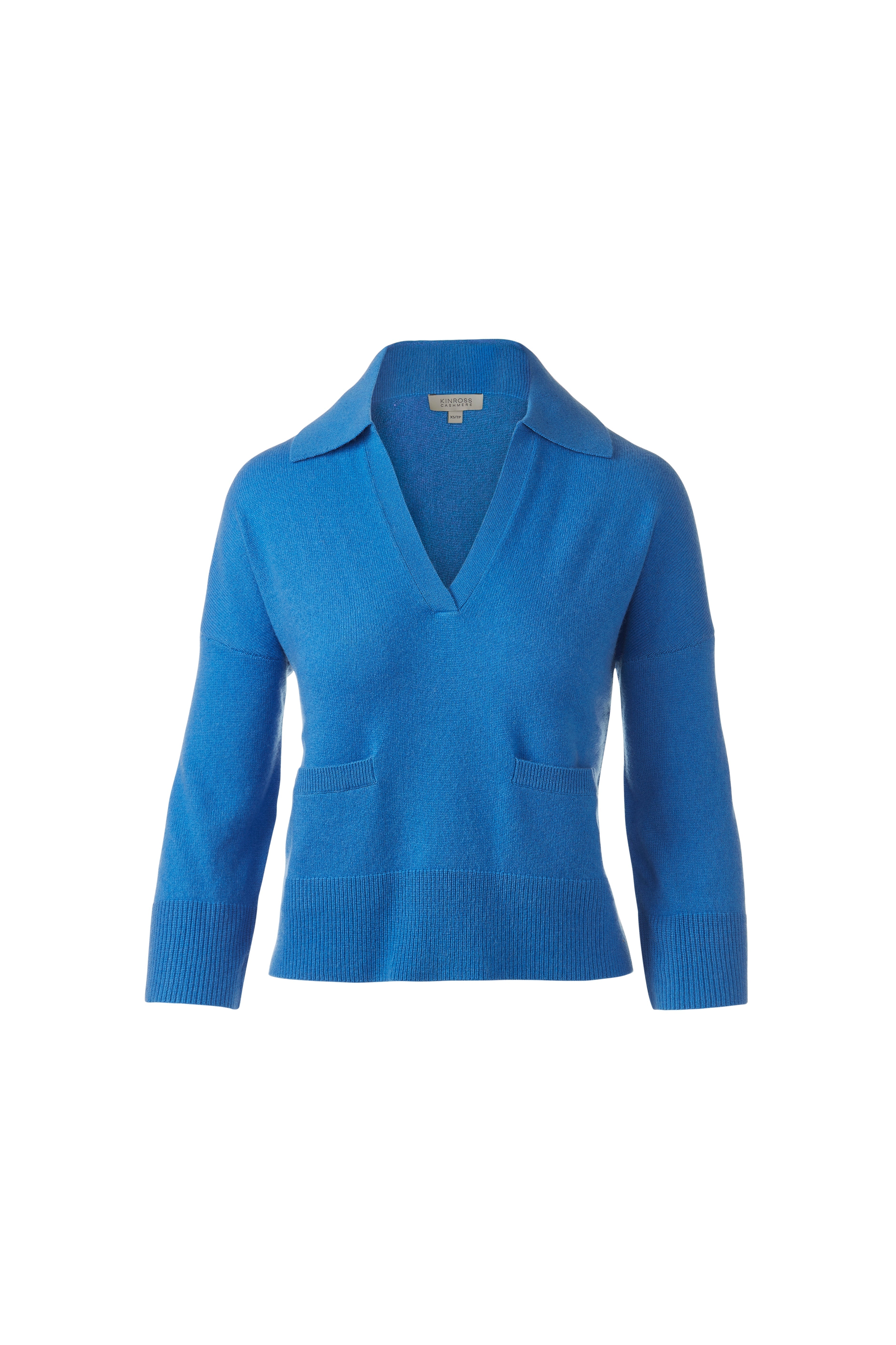 3/4 SLEEVE SPLIT NECK POLO-ROYAL-XS-Kinross Cashmere-Levy's Clothier