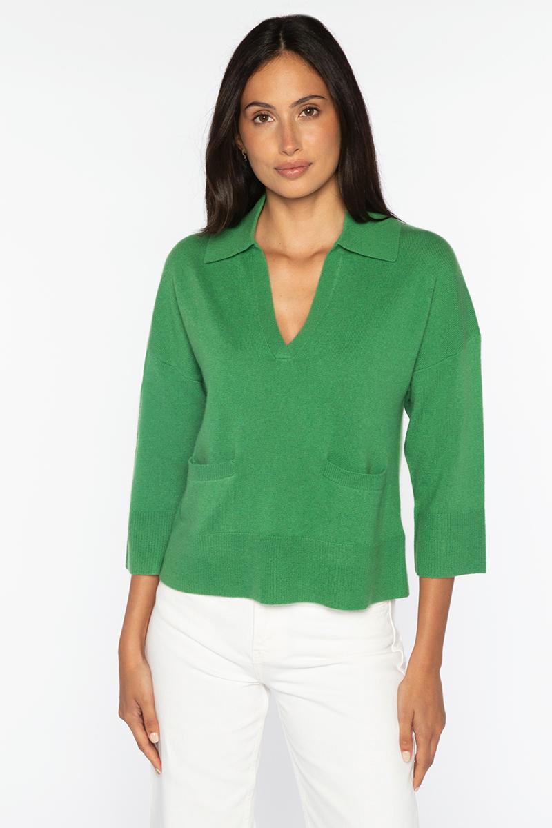 3/4 SLEEVE SPLIT NECK POLO-ROYAL-XS-Kinross Cashmere-Levy's Clothier