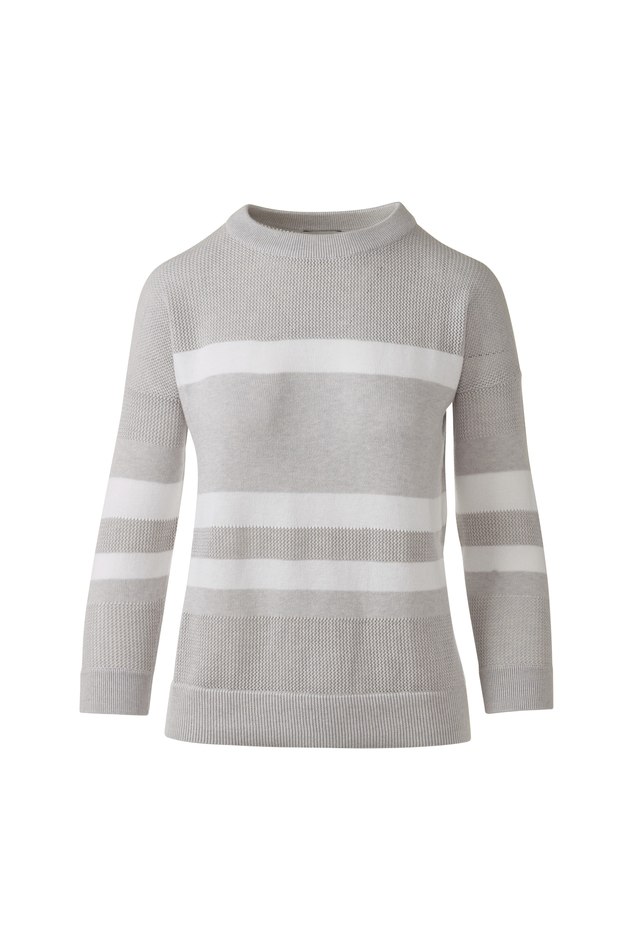 MESH STRIPE CREW-GREYSTONE/WHITE-XS-Kinross Cashmere-Levy's Clothier