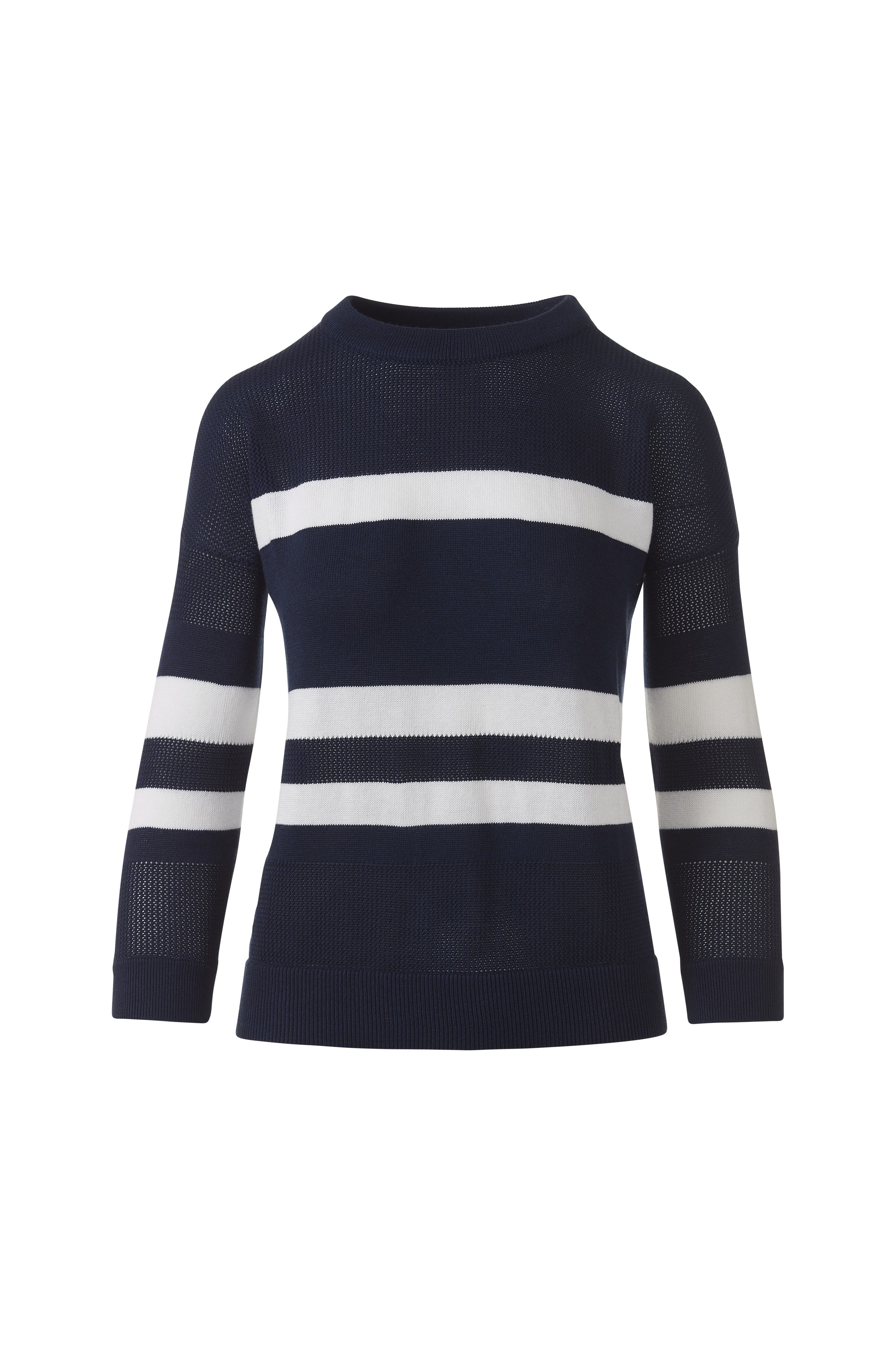 MESH STRIPE CREW-NAVY/WHITE-XS-Kinross Cashmere-Levy's Clothier