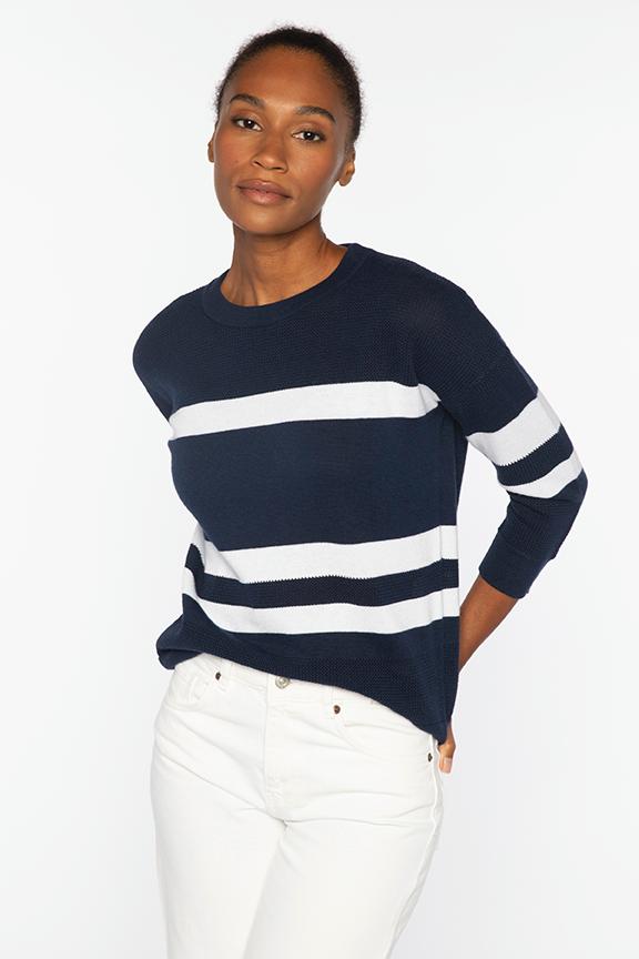 MESH STRIPE CREW-DENIM/GREYSTONE-XS-Kinross Cashmere-Levy's Clothier
