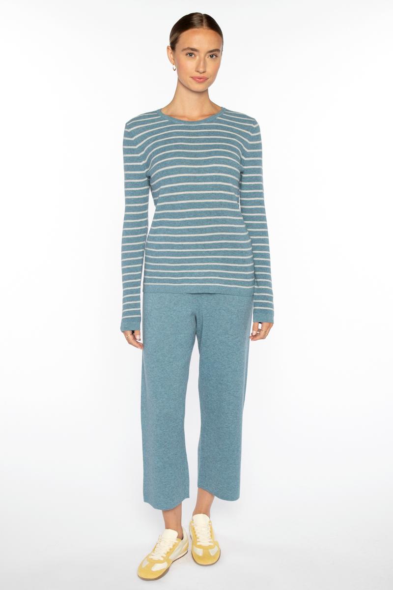 TEXTURE STRIPE CREW-DENIM/GREYSTONE-XS-Kinross Cashmere-Levy's Clothier
