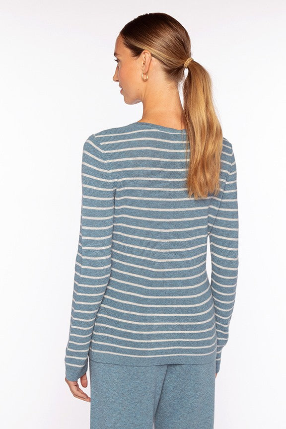 TEXTURE STRIPE CREW-DENIM/GREYSTONE-XS-Kinross Cashmere-Levy's Clothier