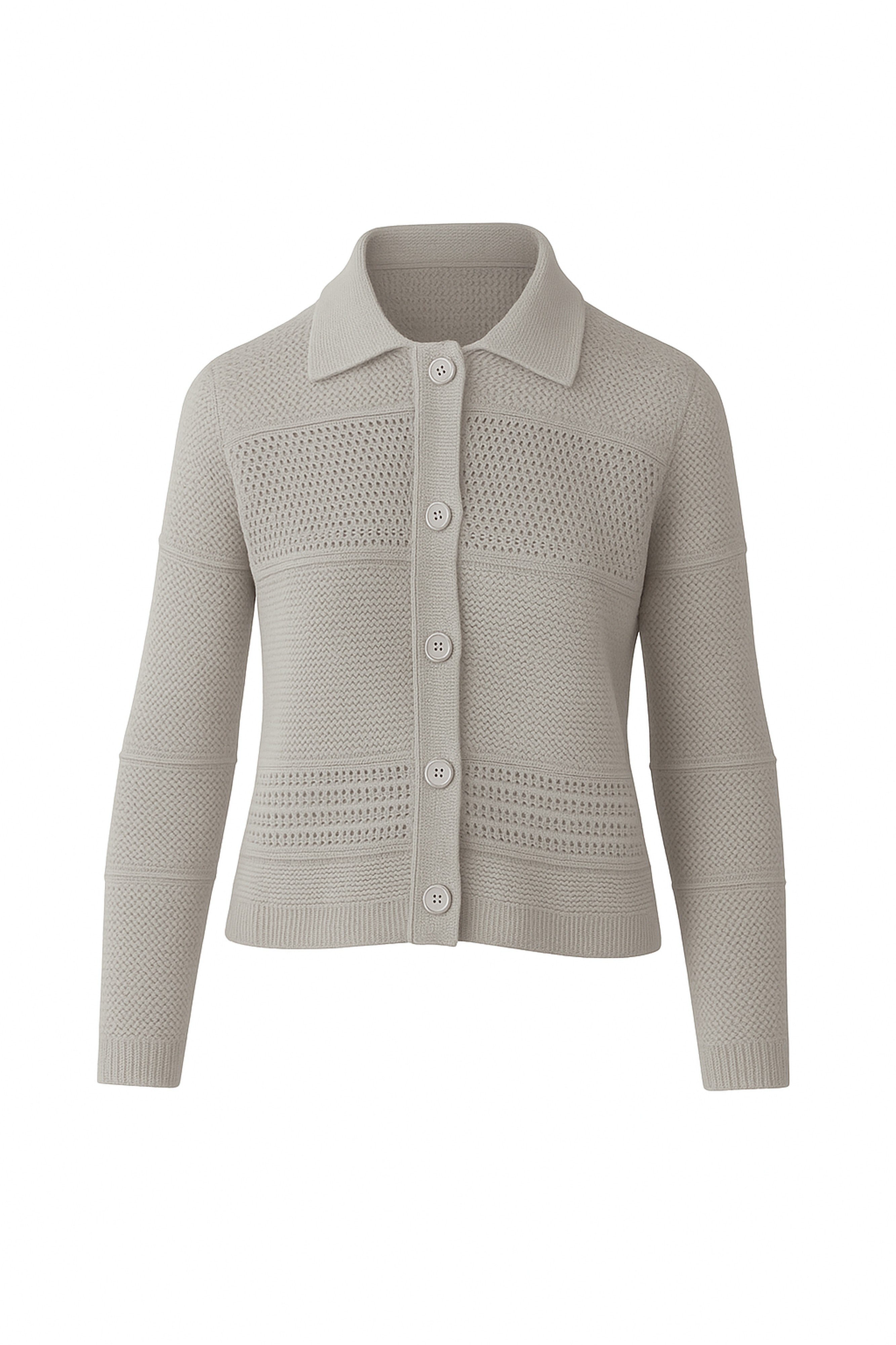 MIXED TEXTURE COLLARED CARDIGAN-DOVE-XS-Kinross Cashmere-Levy's Clothier