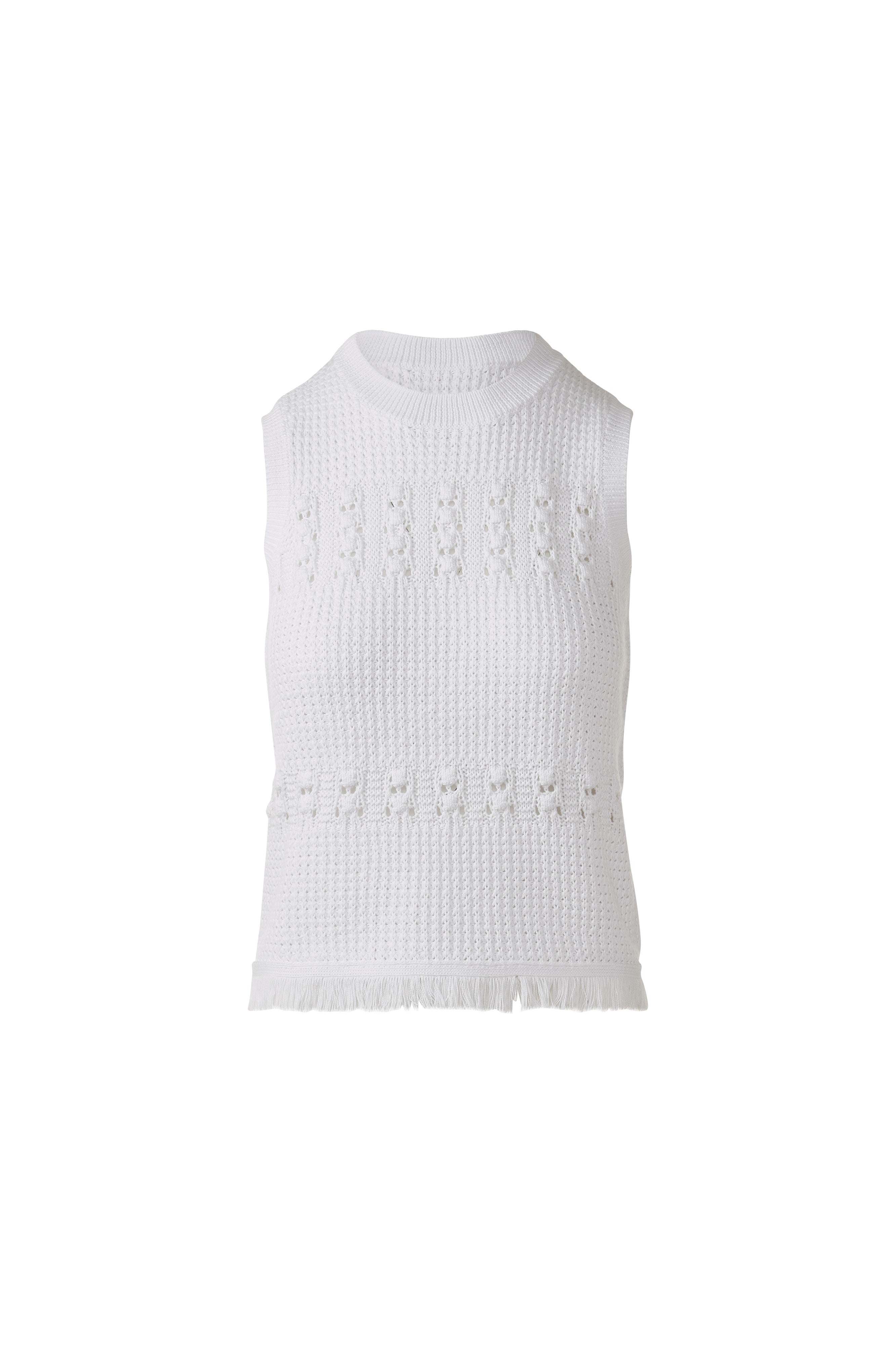 TEXTURED FRINGE SLEEVELESS CREW-WHITE-XS-Kinross Cashmere-Levy's Clothier