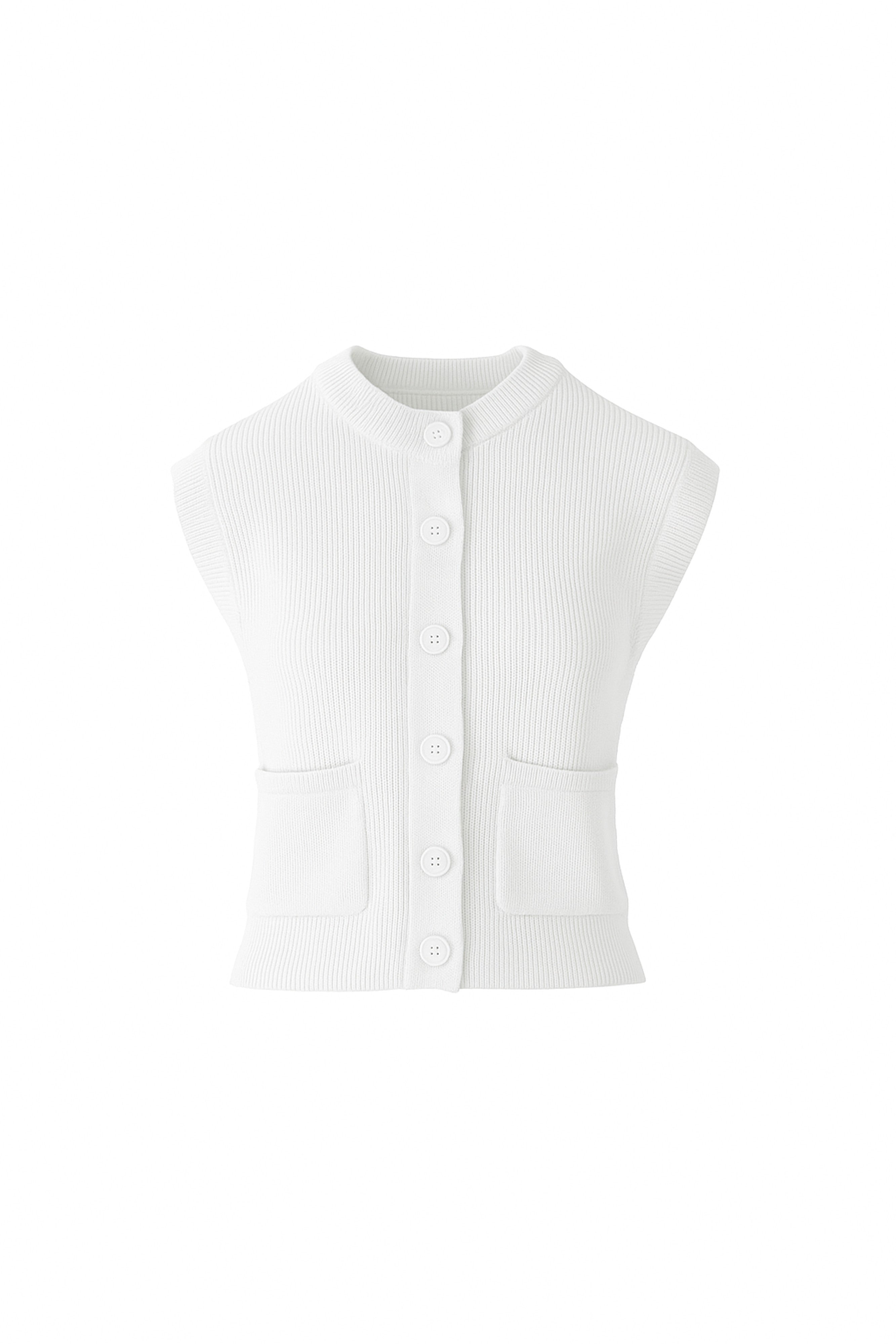 RIB BUTTON VEST CARDIGAN-WHITE-XS-Kinross Cashmere-Levy's Clothier