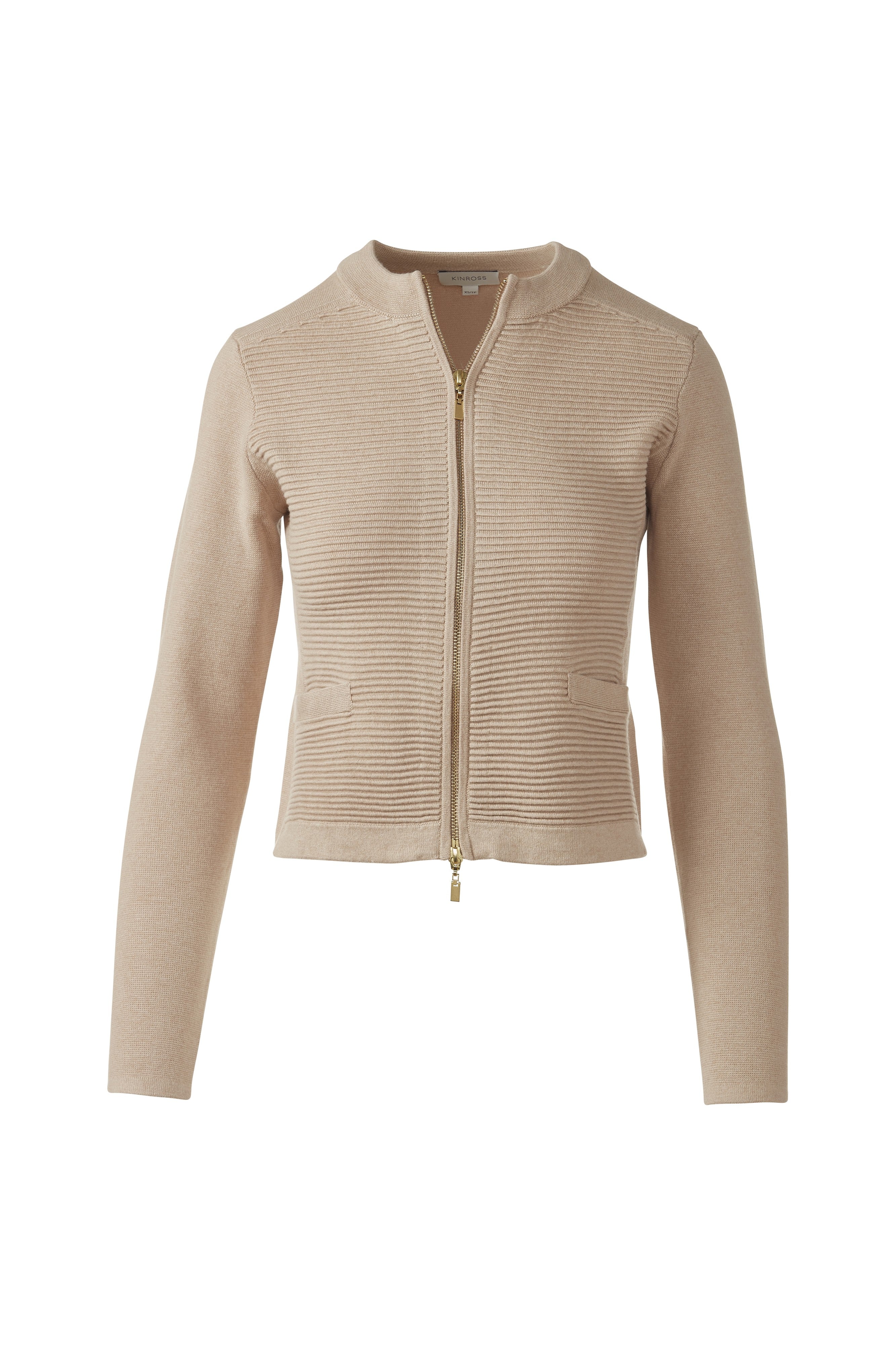 FITTED ZIP CARDIGAN-STRAW-XS-Kinross Cashmere-Levy's Clothier