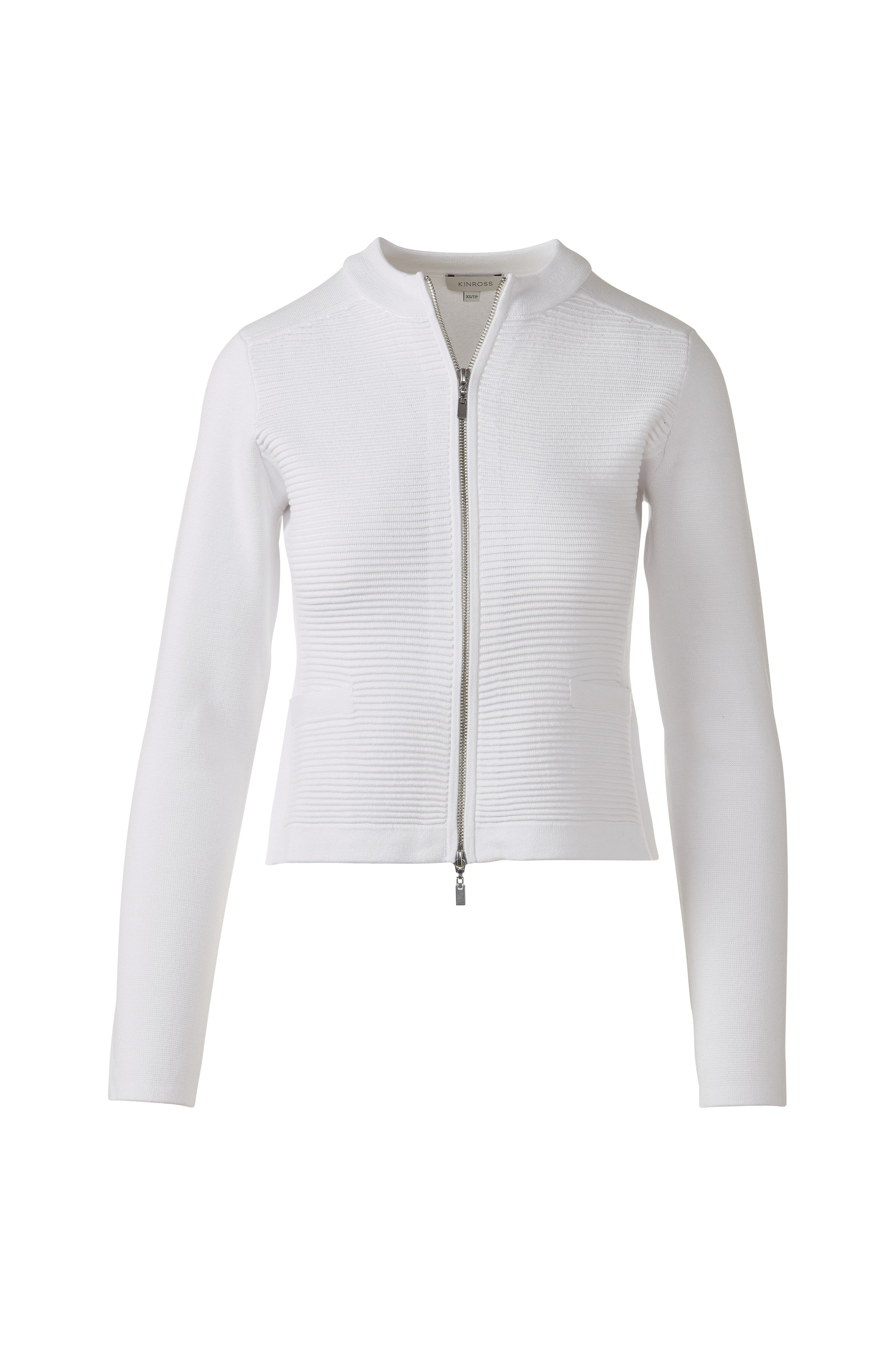 FITTED ZIP CARDIGAN-WHITE-XS-Kinross Cashmere-Levy's Clothier